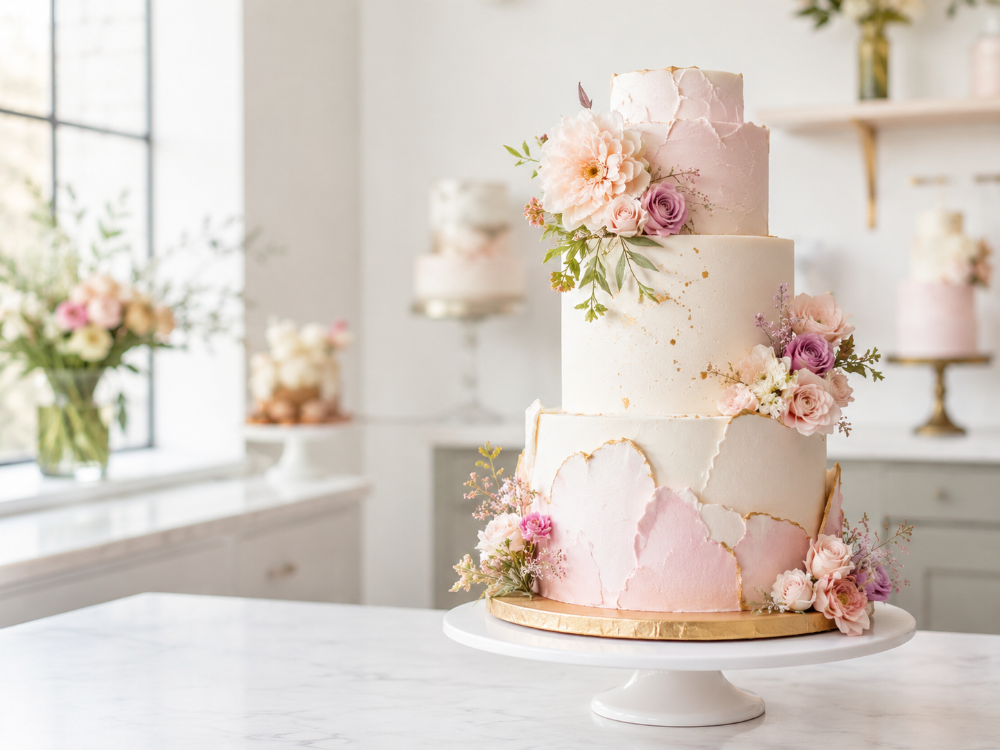 Elegant pastel floral wedding cake